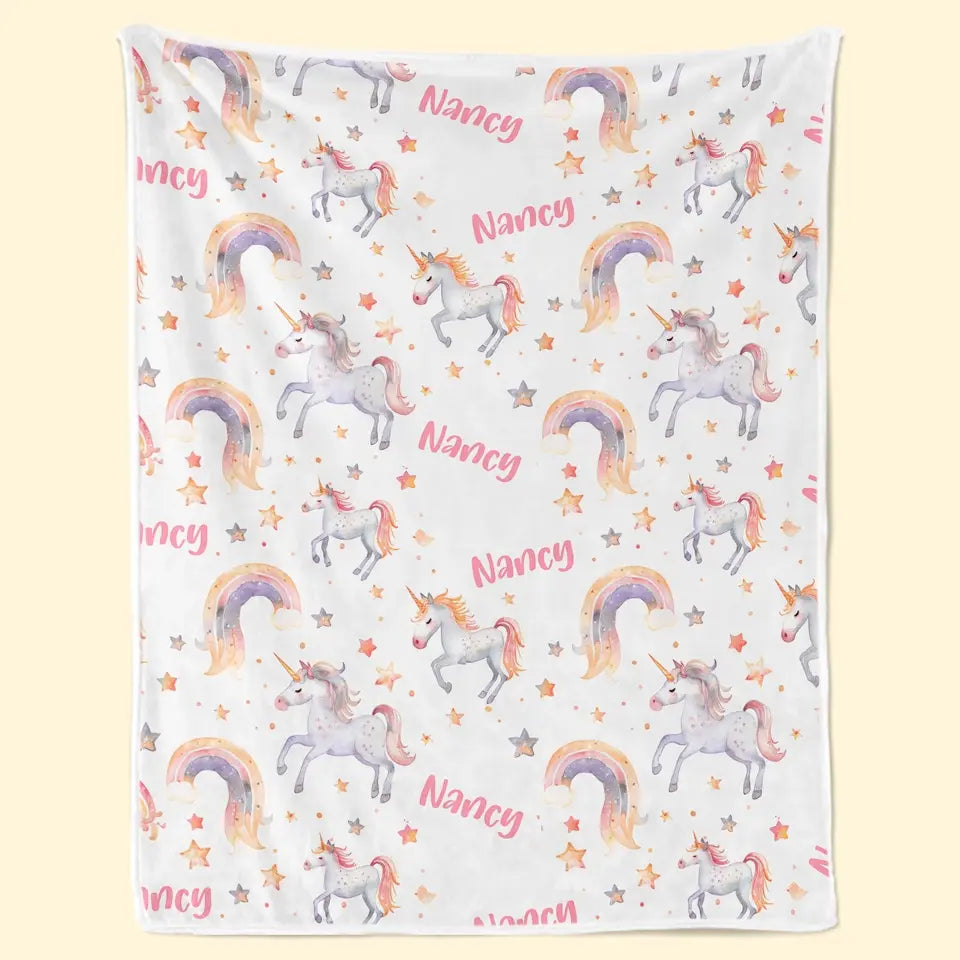 Born To Sparkle Like A Unicorn - Family Personalized Custom Baby Blanket - Gift For Baby Kids, Newborn Baby