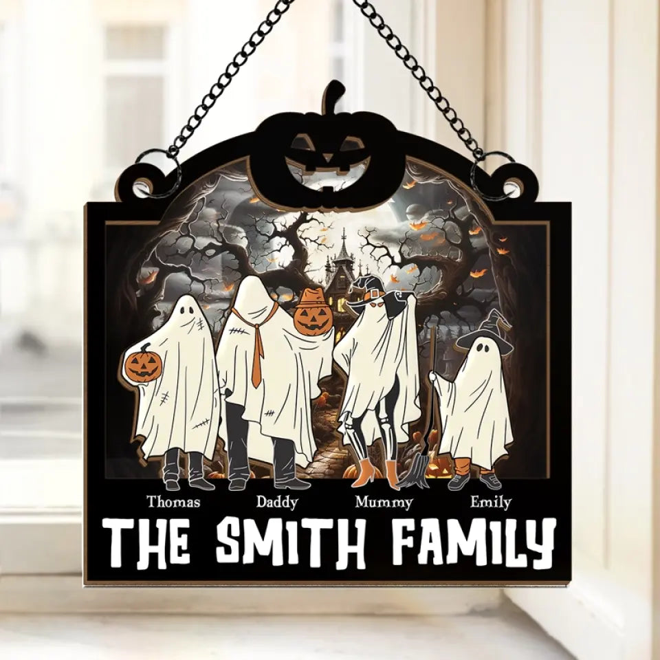 Creepy And Full Of Love, Our Family Halloween Rocks - Family Personalized Window Hanging Suncatcher - Halloween Gift For Family Members