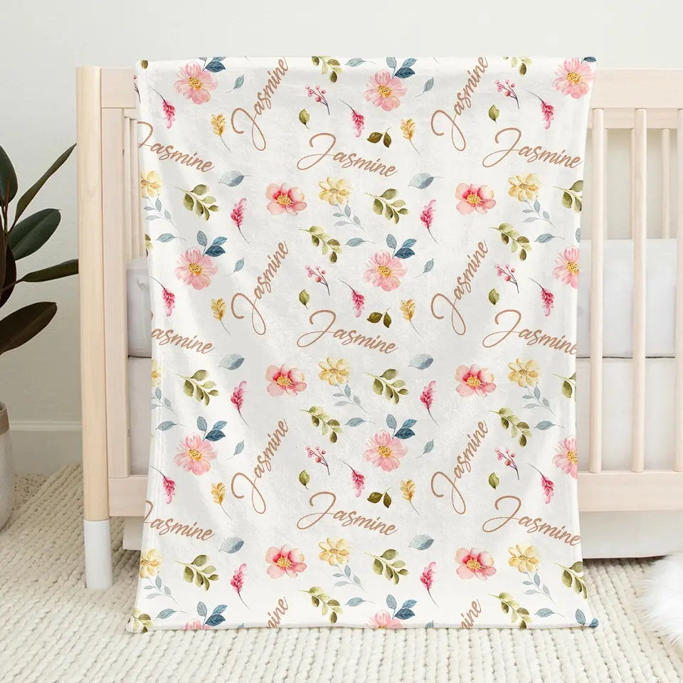 Baby Likes Flowers That Are Forever in Bloom - Family Personalized Custom Baby Blanket - Gift For Baby Kids, Newborn Baby