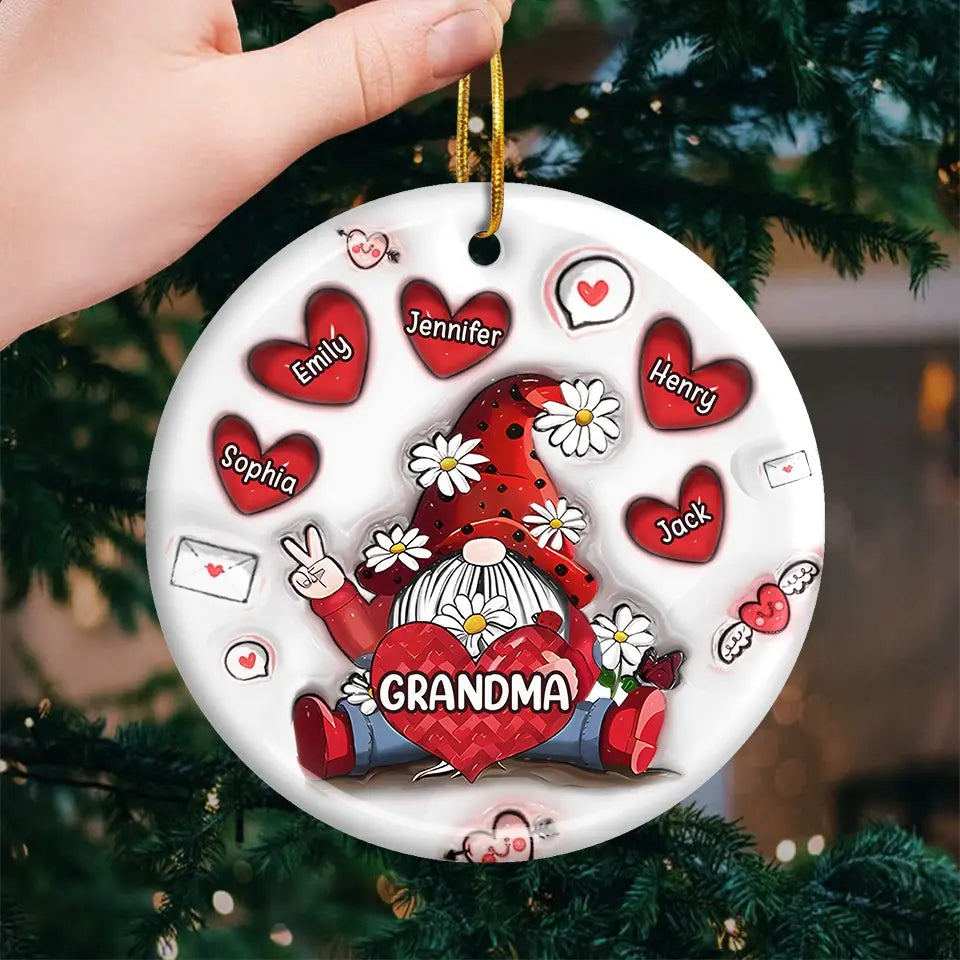 Grandma's Love Is The Sweetest Gift Of All - Family Personalized Custom 3D Inflated Effect Printed Ornament - Ceramic Round Shaped - Christmas Gift For Mom, Grandma