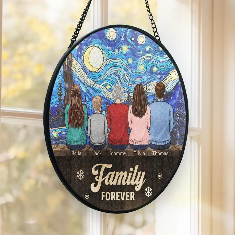 Siblings Forever - Family Personalized Custom Stained Glass Window Hanging Suncatcher - Christmas Gift For Family Members