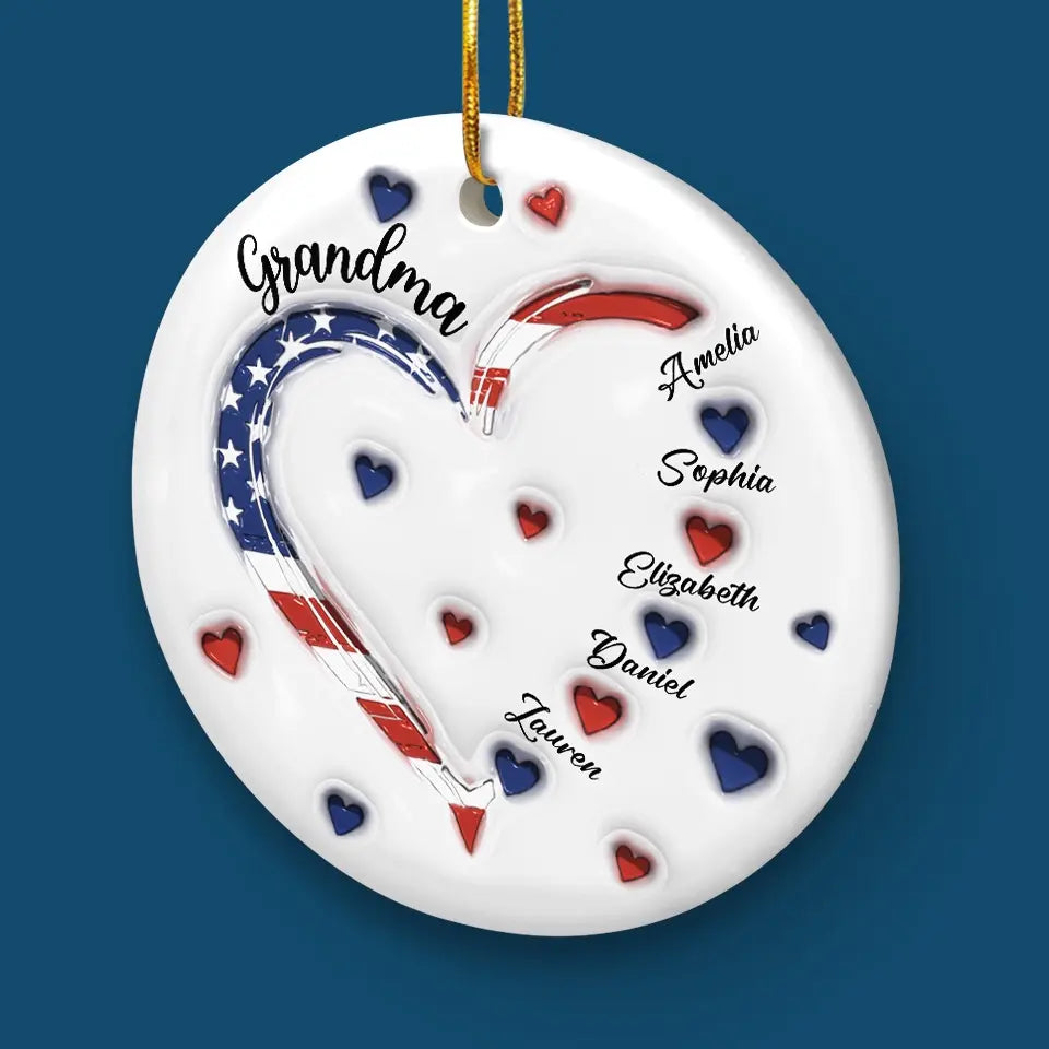 Grandma’s Love For Her Grandkids Knows No Bounds - Family Personalized Custom 3D Inflated Effect Printed Ornament - Ceramic Round Shaped - Christmas Gift For Mom, Grandma