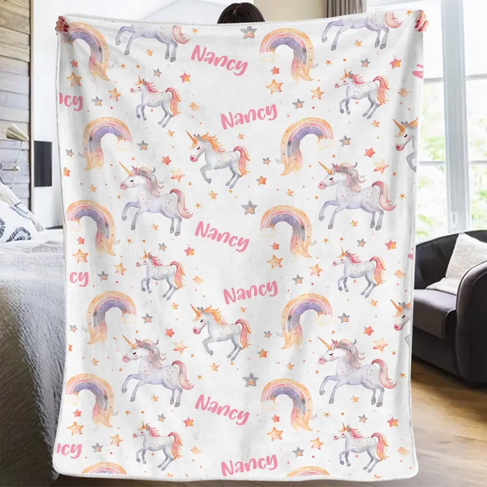Born To Sparkle Like A Unicorn - Family Personalized Custom Baby Blanket - Gift For Baby Kids, Newborn Baby