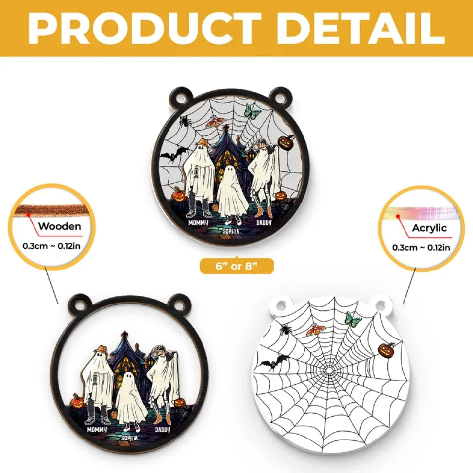 Wishing You A Haunting Night - Family Personalized Window Hanging Suncatcher - Halloween Gift For Family Members