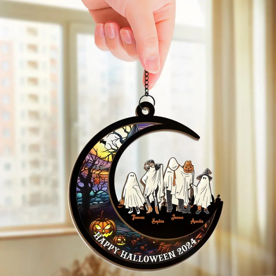 Halloween Brings Us Together For Fun And Laughter - Family Personalized Window Hanging Suncatcher - Halloween Gift For Family Members