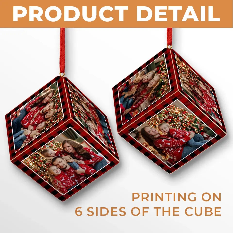 Custom Photo It's The Most Beautiful Time Of The Year - Family Personalized Custom Wooden Cube Ornament - Christmas Gift For Family Members