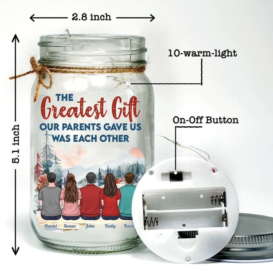 Family Is A Little World Created By Love - Family Personalized Custom Mason Jar Light - Gift For Siblings, Brothers, Sisters