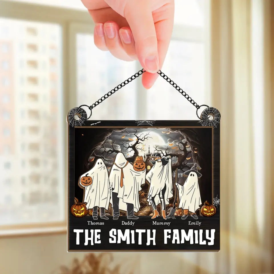 Having A Bloody Good Time - Family Personalized Window Hanging Suncatcher - Halloween Gift For Family Members