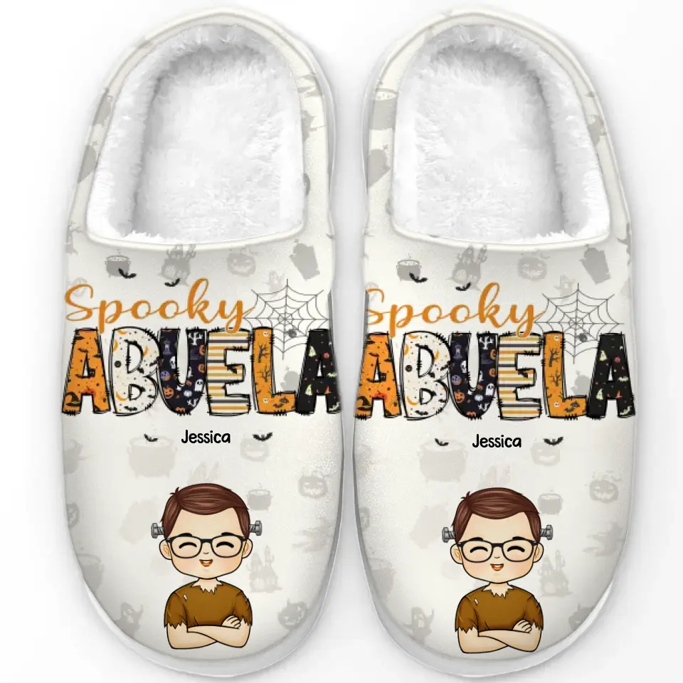 Too Much Of A Cutie To Be Spooky - Family Personalized Custom Fluffy Slippers - Halloween Gift For Mom, Grandma