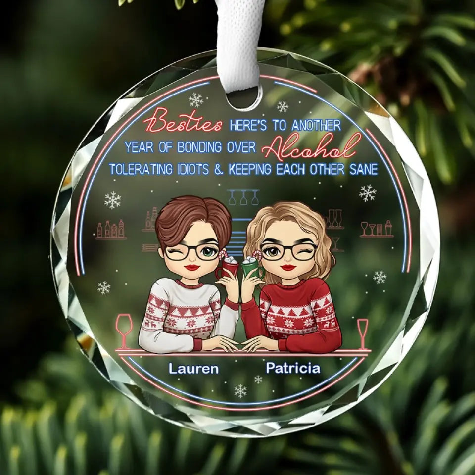 Besties Are The Brightest Blooms - Bestie Personalized Custom Circle Glass Ornament - Christmas Gift For Best Friends, BFF, Sisters