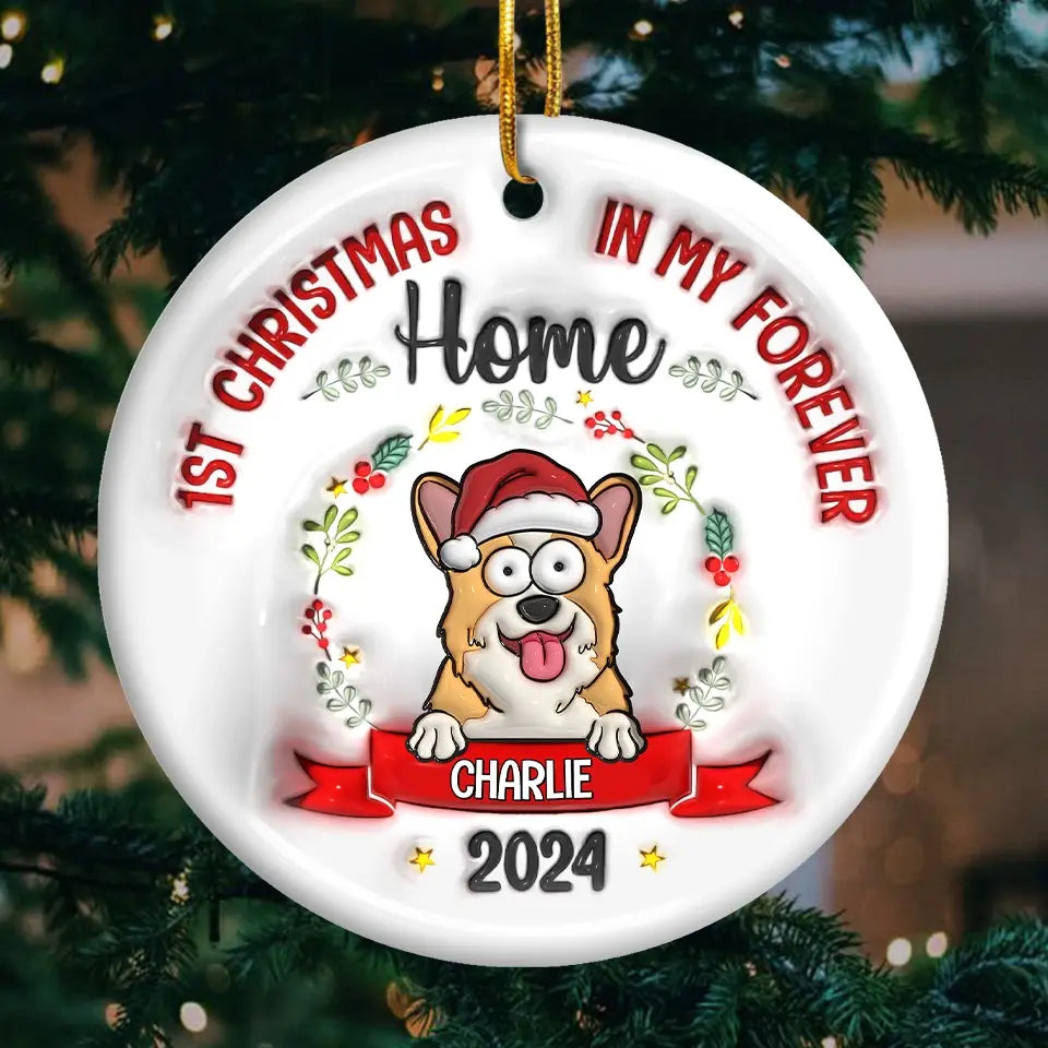Whiskers In A Winter Wonderland - Dog & Cat Personalized Custom 3D Inflated Effect Printed Ornament - Ceramic Round Shaped - Christmas Gift For Pet Owners, Pet Lovers, First Christmas