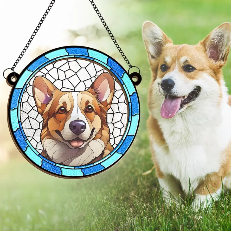 Custom Photo A Heartbeat At My Feet - Memorial Personalized Window Hanging Suncatcher Ornament - Sympathy Gift For Pet Owners, Pet Lovers