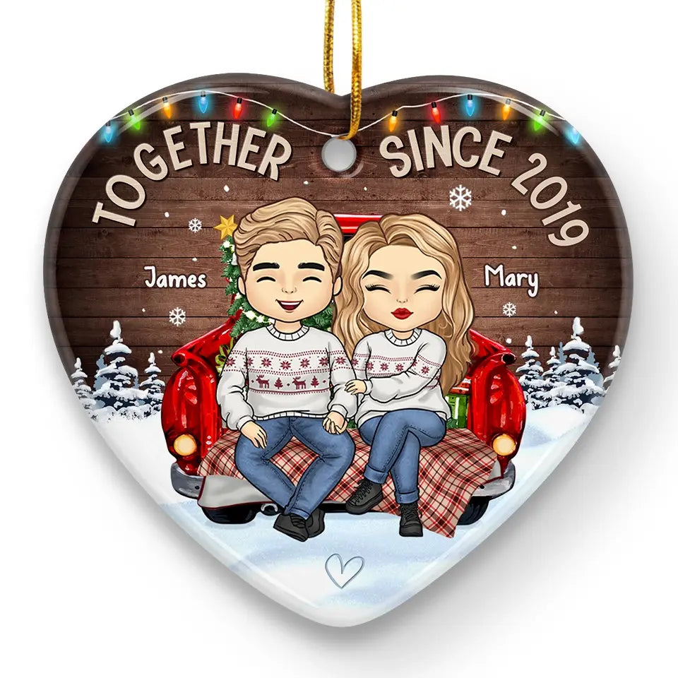 Our Love Is The Star That Shines Brightest During Christmas - Couple Personalized Custom Ornament - Ceramic Heart Shaped - Christmas Gift For Husband Wife, Anniversary