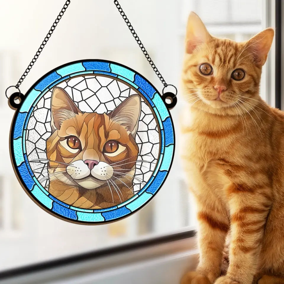 Custom Photo A Piece Of My Heart Lives In Heaven - Memorial Personalized Window Hanging Suncatcher - Sympathy Gift For Pet Owners, Pet Lovers