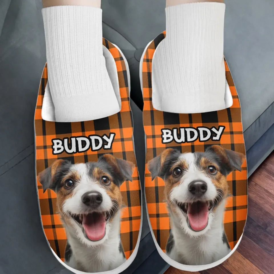 Custom Photo Paw-some Halloween - Dog & Cat Personalized Custom Fluffy Slippers - Halloween Gift For Pet Owners, Pet Lovers