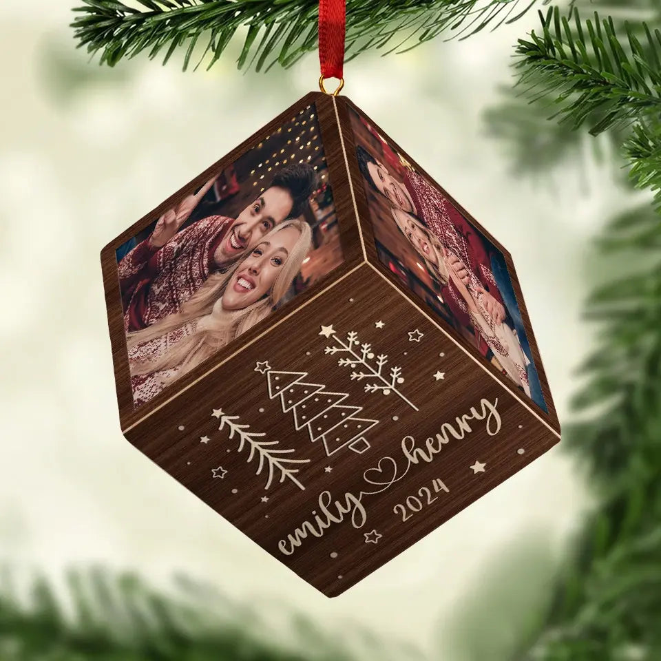 Custom Photo You And Me - Couple Personalized Custom Wooden Cube Ornament - Christmas Gift For Husband Wife, Anniversary
