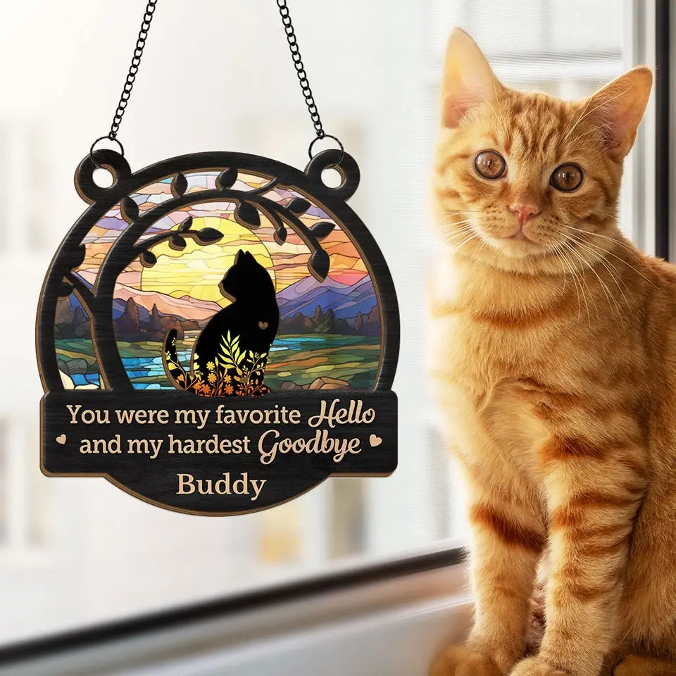 You Left Paw Prints On Our Hearts - Memorial Personalized Window Hanging Suncatcher Ornament - Sympathy Gift For Pet Owners, Pet Lovers