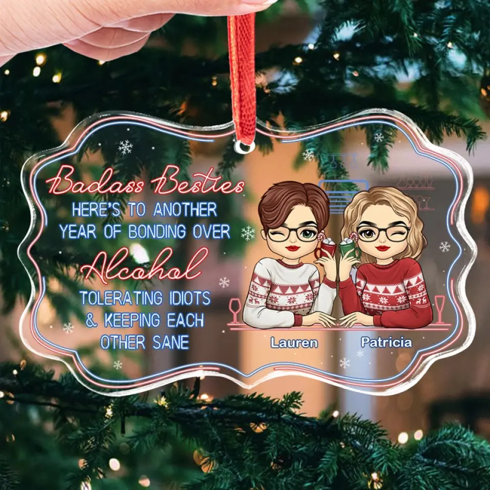 True Friends Are Always Together In Spirit - Bestie Personalized Custom Benelux Glass Ornament - Christmas Gift For Best Friends, BFF, Sisters