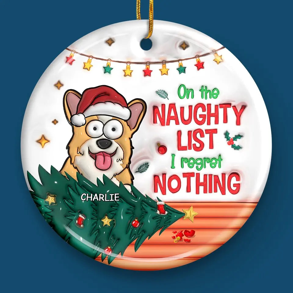 Christmas Cheer With My Pet Sidekick - Dog & Cat Personalized Custom 3D Inflated Effect Printed Ornament - Ceramic Round Shaped - Christmas Gift For Pet Owners, Pet Lovers