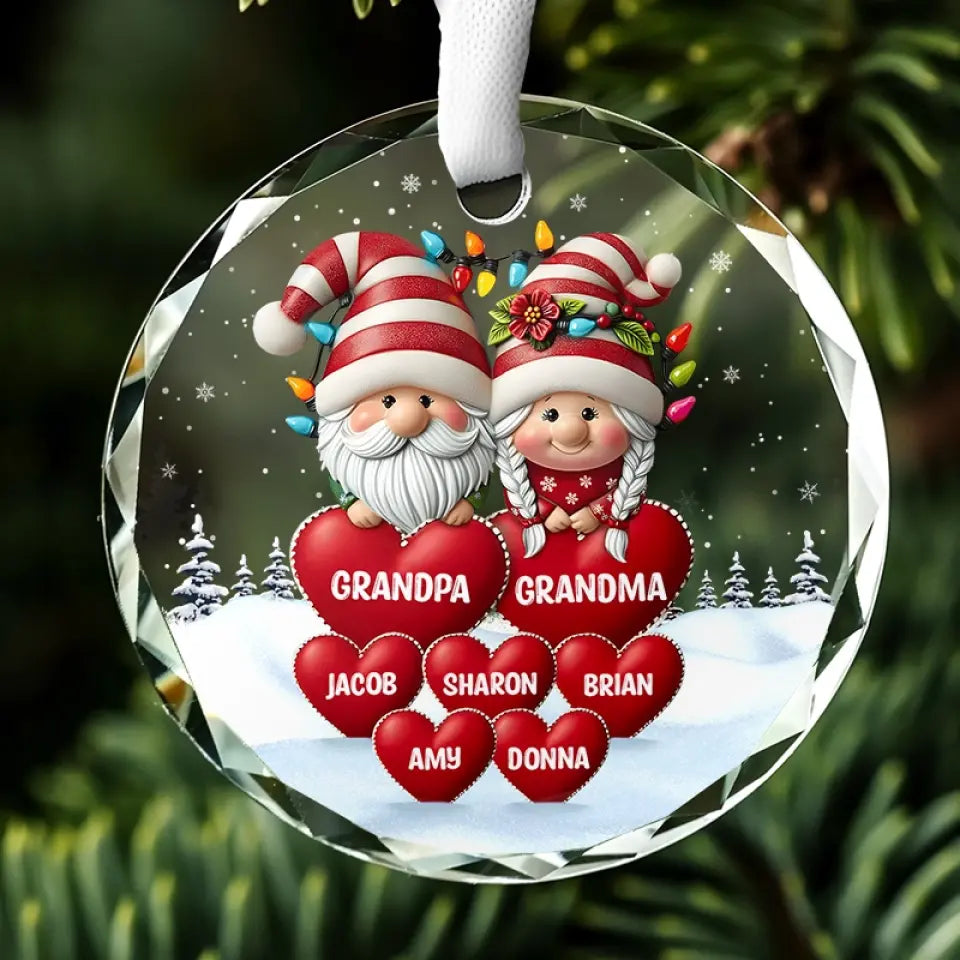Every Time We Love, Every Time We Give, It’s Christmas - Family Personalized Custom Circle Glass Ornament - Christmas Gift For Grandpa, Grandma