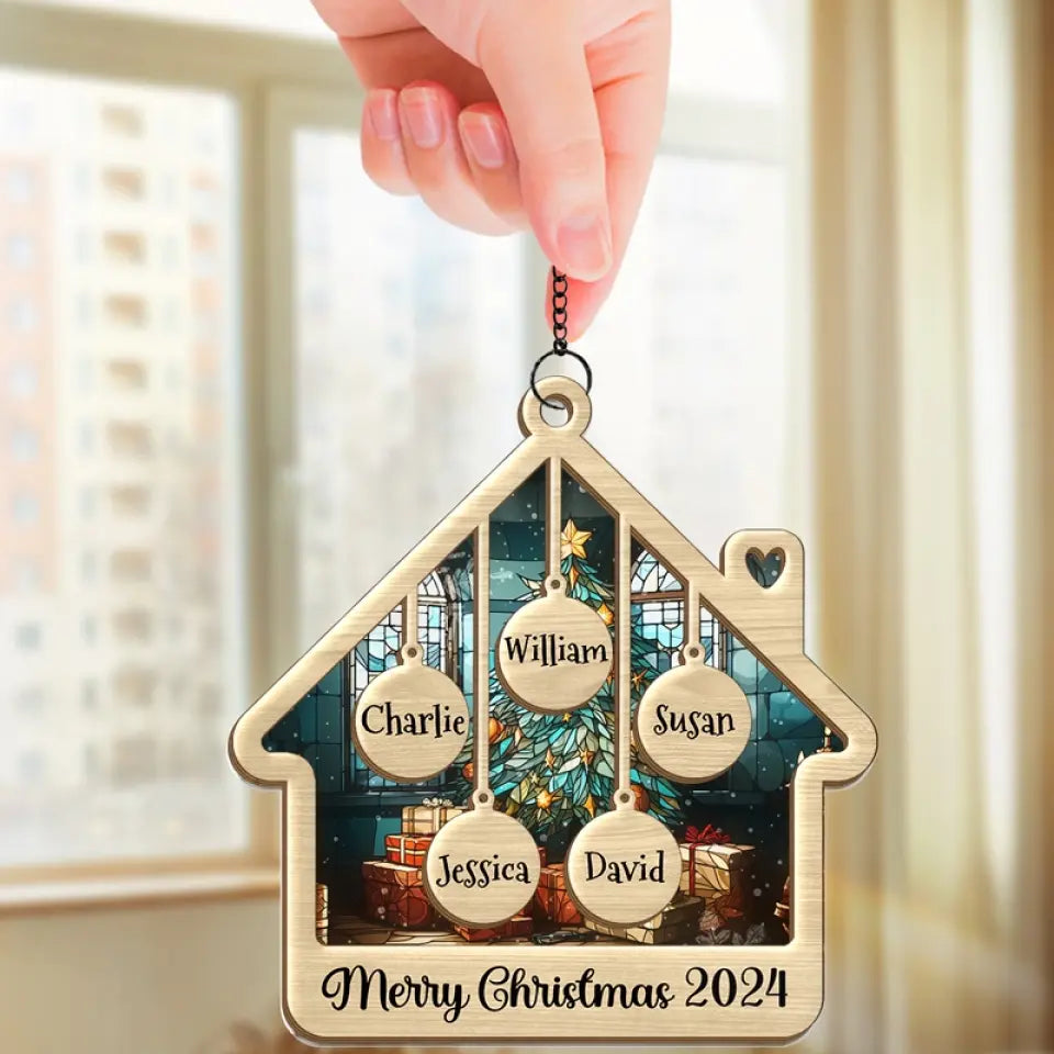 Love Grows Best In Little Moments Together - Family Personalized Window Hanging Suncatcher - Christmas Gift For Family Members