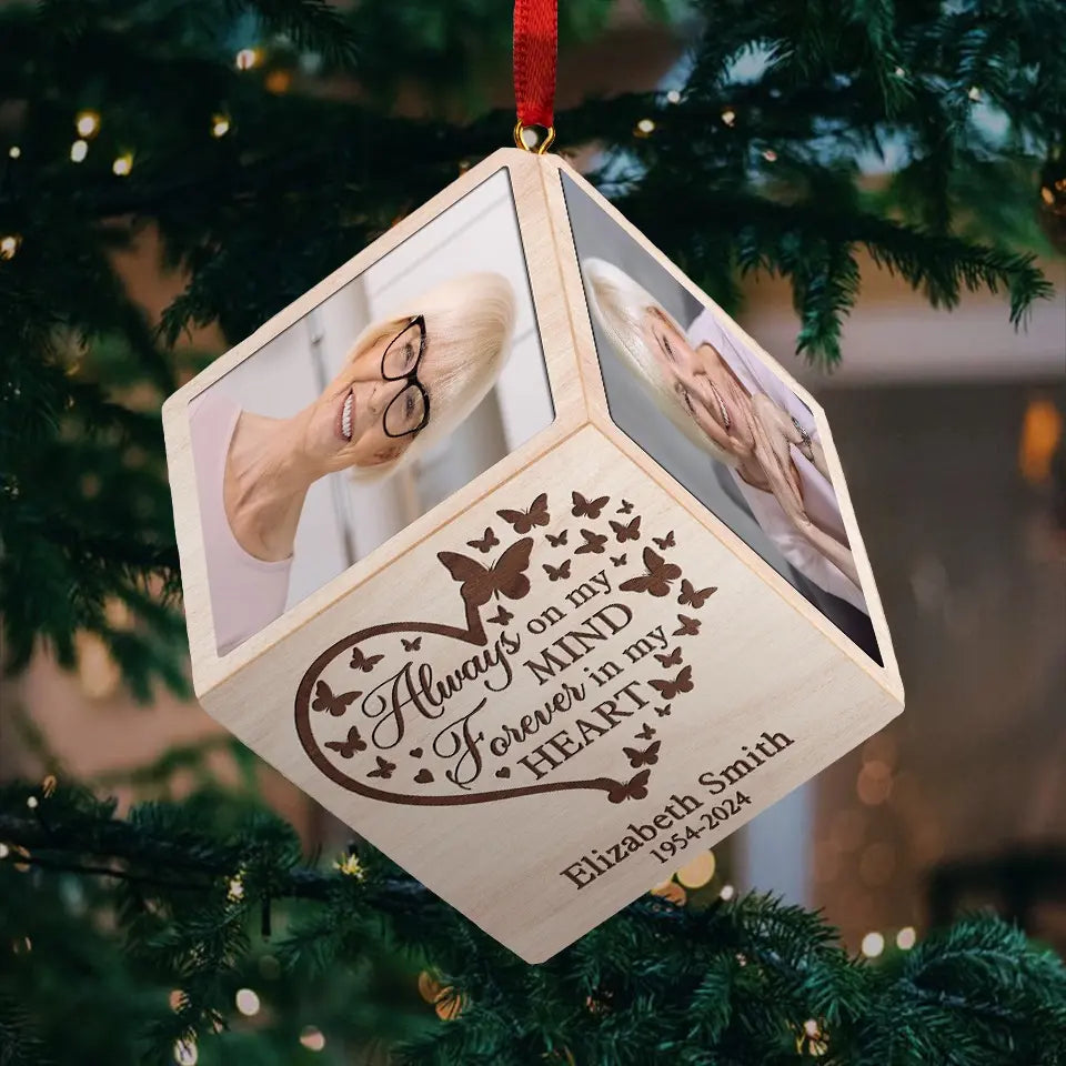 Custom Photo Always On My Mind - Memorial Personalized Custom Wooden Cube Ornament - Sympathy Gift, Christmas Gift For Family Members