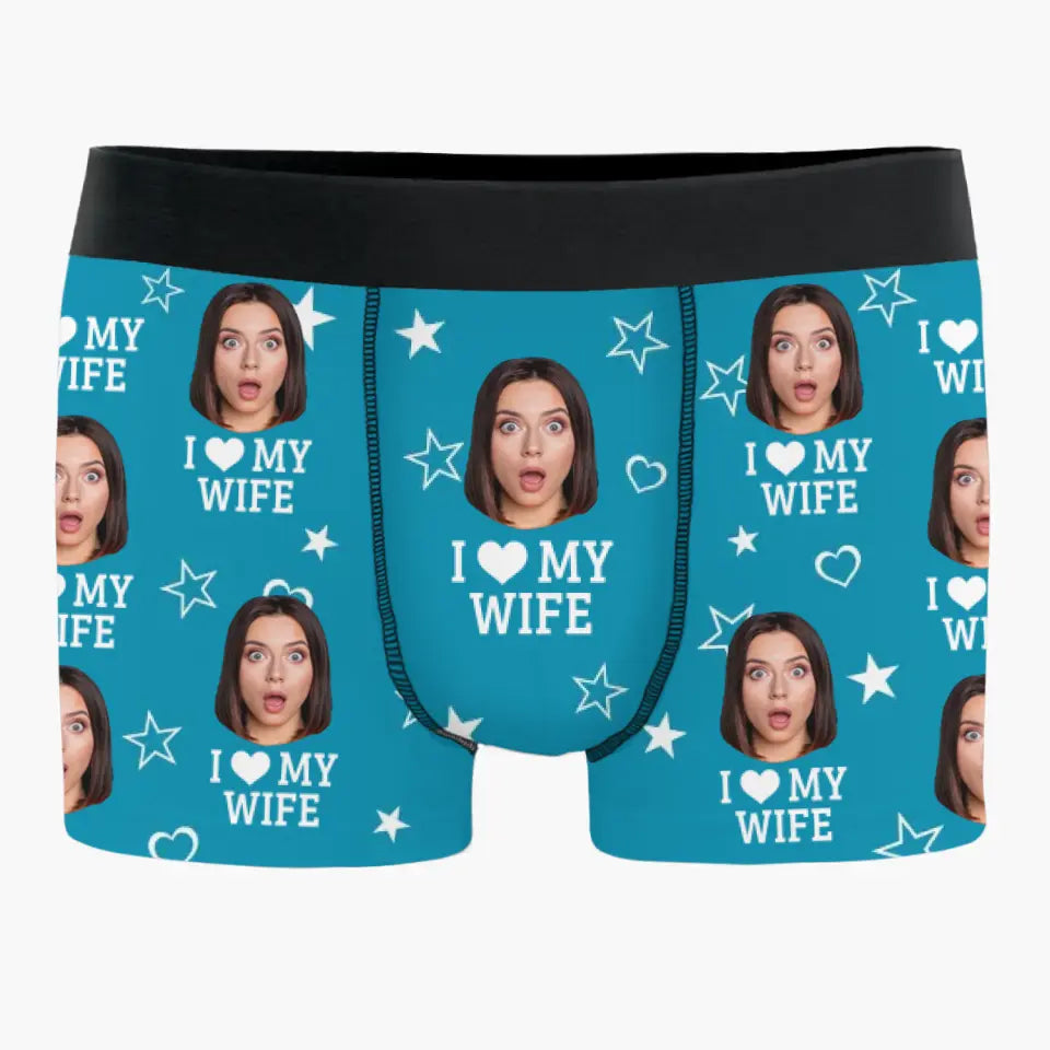 Custom Photo I Love My Wife - Couple Personalized Custom Boxer Briefs, Men's Boxers - Gift For Husband Wife, Anniversary
