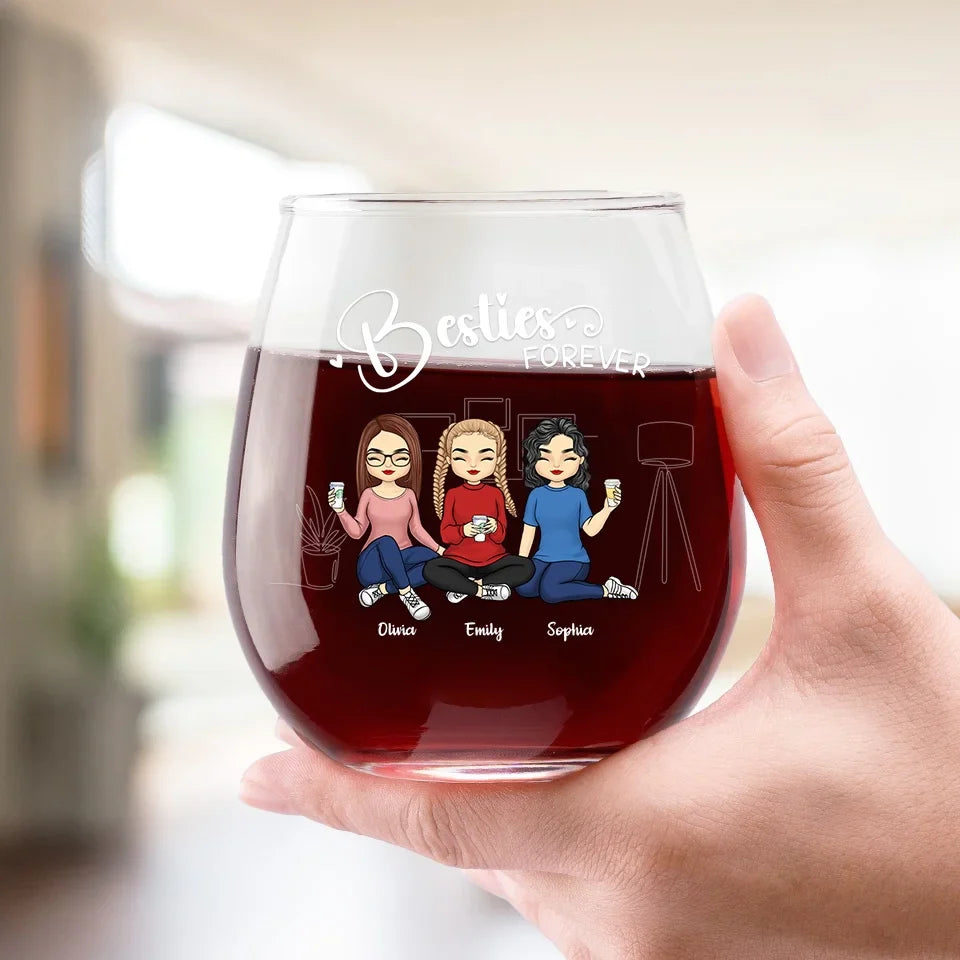 Besties And Brewskis - Bestie Personalized Custom Wine Glass - Gift For Best Friends, BFF, Sisters