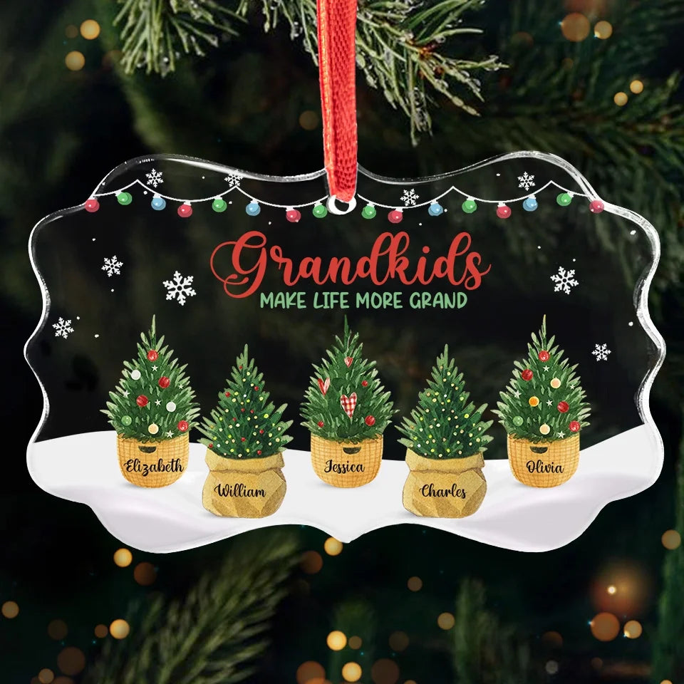 Grandkids Make Life More Grand - Family Personalized Custom Benelux Glass Ornament - Sympathy Gift, Christmas Gift For Mom, Grandma