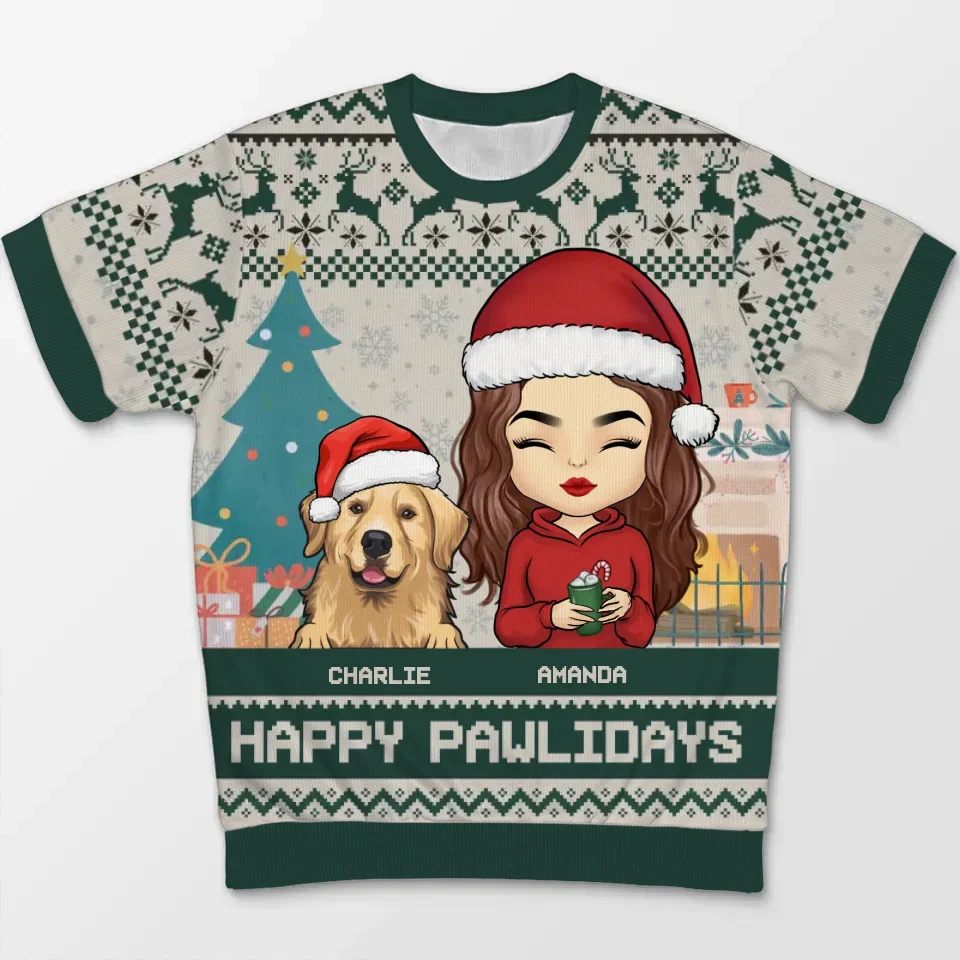 Feline Jolly This Christmas - Dog & Cat Personalized Custom All Over Print Adult Short Sleeve Sweater - Christmas Gift For Pet Owners, Pet Lovers