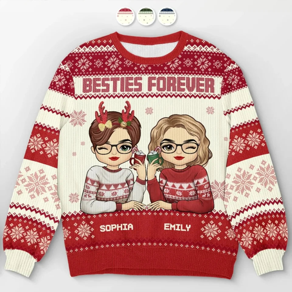 Love Is Beautiful, Friendship Is Better - Besties Personalized Custom Ugly Sweatshirt - Unisex Wool Jumper - Christmas Gift For Best Friends, BFF, Sisters
