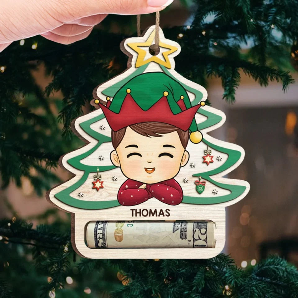 The Best Way To See Christmas Is Through The Eyes Of A Child - Family Personalized Custom Ornament, Money Holder - Wood Custom Shaped - Christmas Gift For Family Members