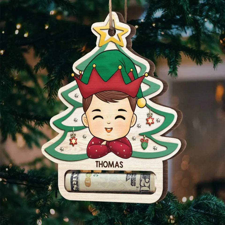 The Best Way To See Christmas Is Through The Eyes Of A Child - Family Personalized Custom Ornament, Money Holder - Wood Custom Shaped - Christmas Gift For Family Members