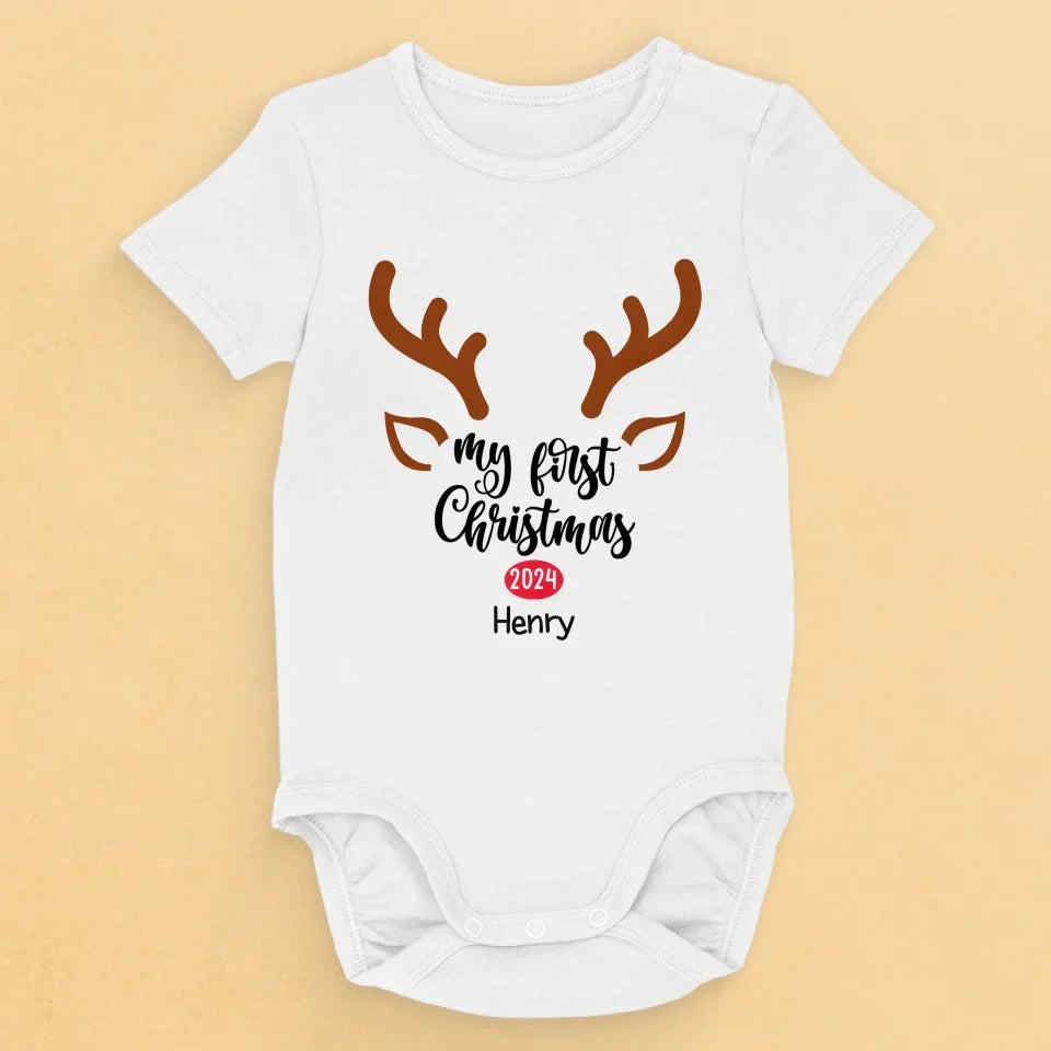 Our Little Reindeer Is Ready For Their First Sleigh Ride - Family Personalized Custom Baby Onesie - Christmas Gift For Baby Kids, Newborn Baby