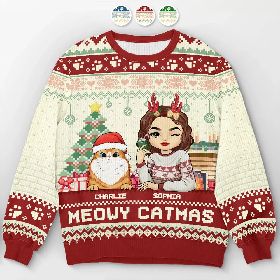 Happy Pawlidays - Dog & Cat Personalized Custom Ugly Sweatshirt - Unisex Wool Jumper - Christmas Gift For Pet Owners, Pet Lovers