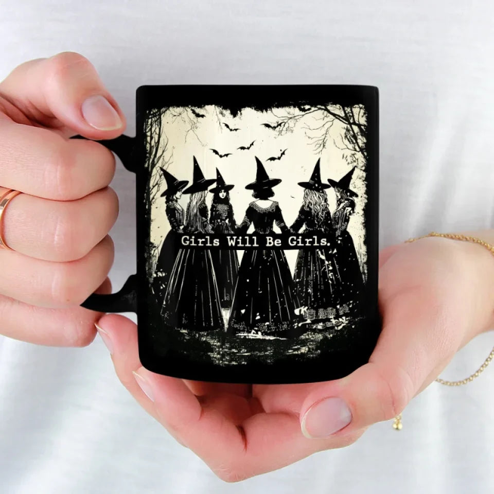 There's A Little Witch In All Of Us - Bestie Personalized Custom Black Mug - Halloween Gift For Best Friends, BFF, Sisters