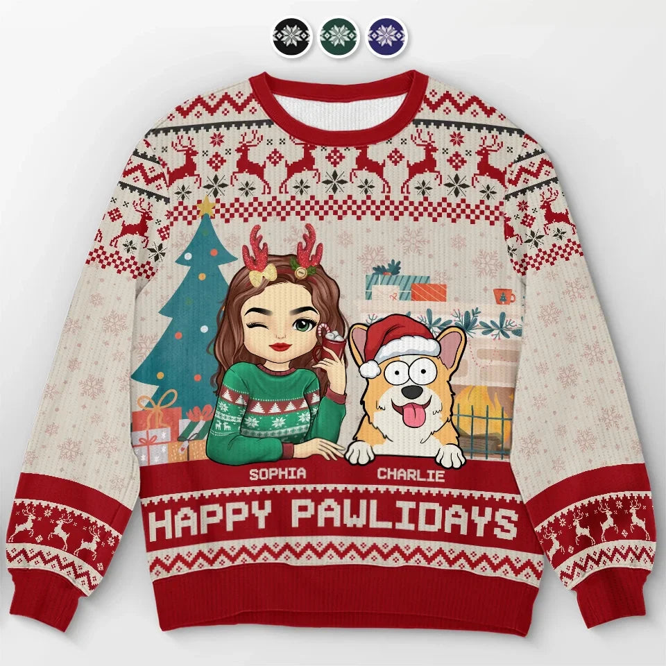 Rockin' Around The Christmas Tree, With My Pet And Me - Dog & Cat Personalized Custom Ugly Sweatshirt - Unisex Wool Jumper - Christmas Gift For Pet Owners, Pet Lovers