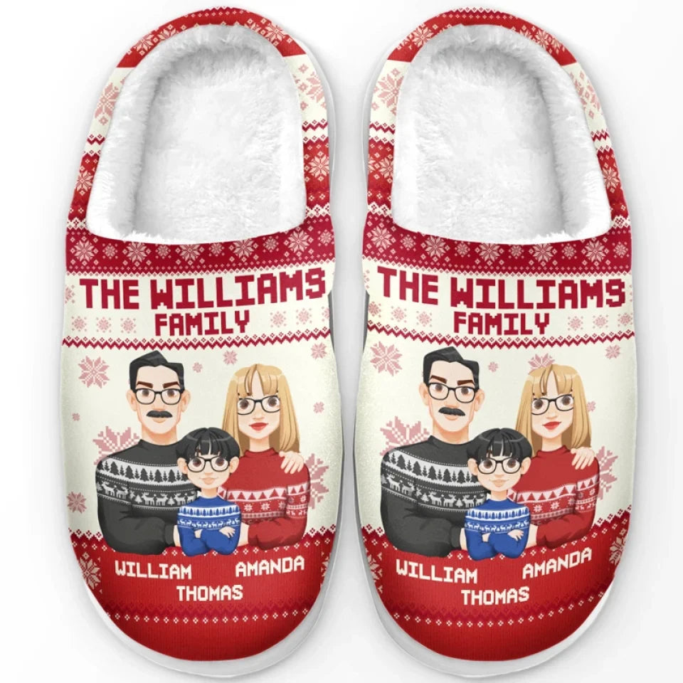 Christmas Is A Time For Comfort, Joy, And Family Bonding - Family Personalized Custom Fluffy Slippers - Christmas Gift For Family Members