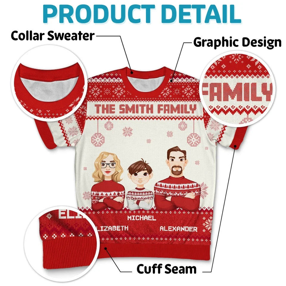 Family Love Grows Warmer At Christmas - Family Personalized Custom All Over Print Adult Short Sleeve Sweater - Christmas Gift For Family Members