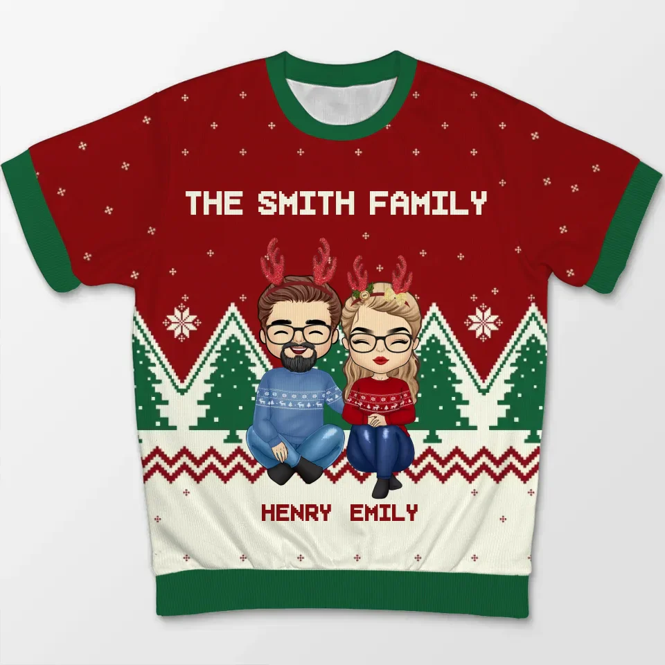 My Favorite Part Of Christmas Is Family - Family Personalized Custom All Over Print Adult Short Sleeve Sweater - Christmas Gift For Family Members