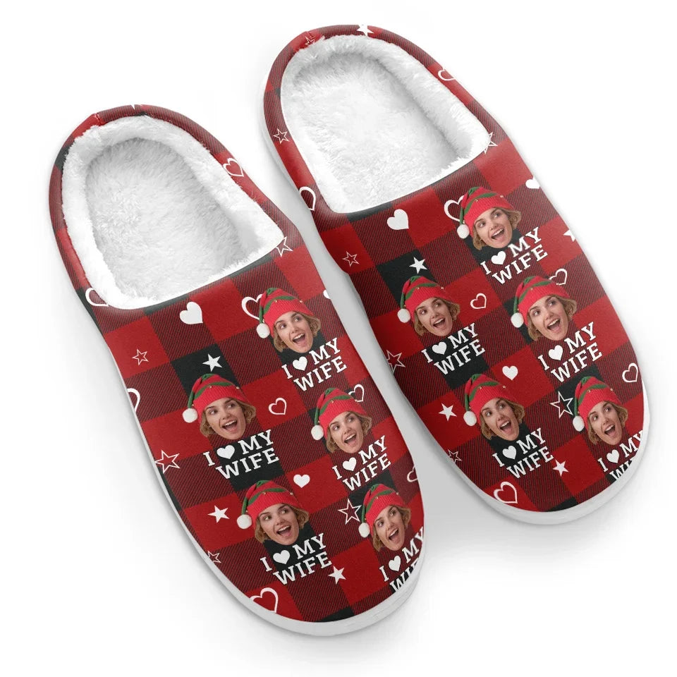 Custom Photo I Love You - Couple Personalized Custom Fluffy Slippers - Christmas Gift For Husband Wife, Anniversary