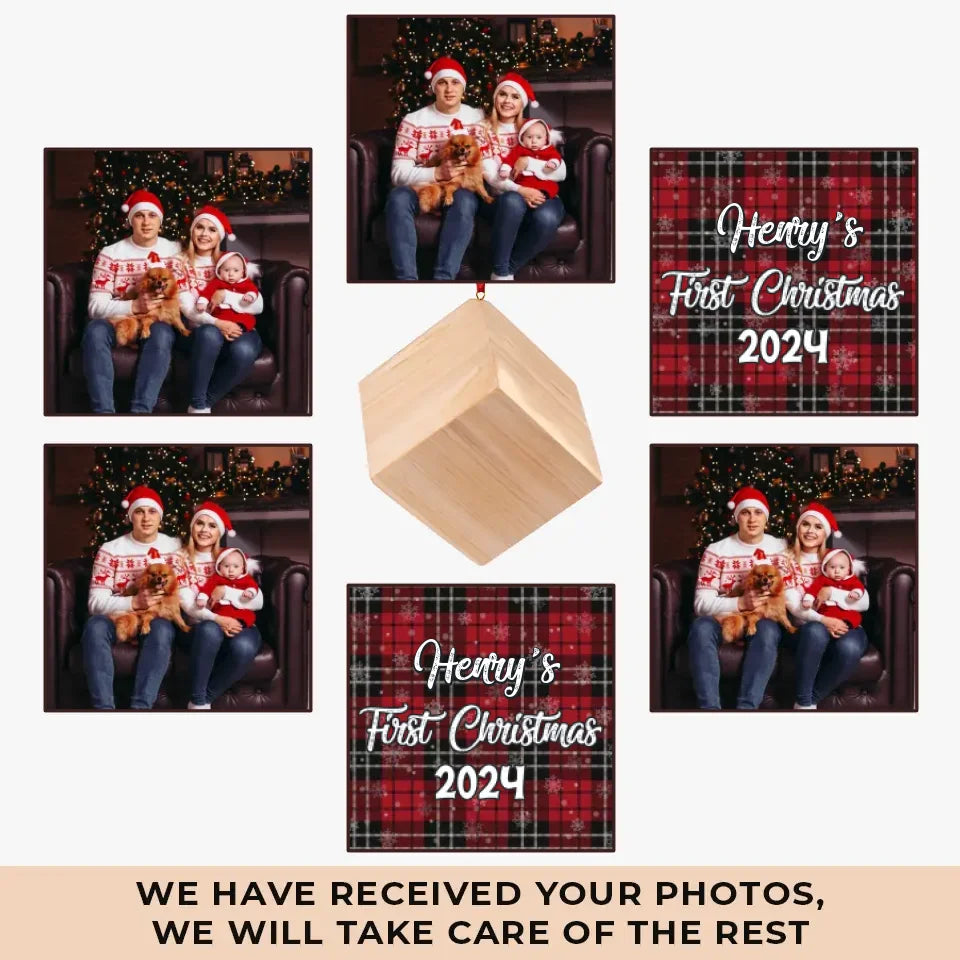 Custom Photo The Beginning Of Many Magical Moments - Family Personalized Custom Wooden Cube Ornament - Christmas Gift For Baby Kids, Newborn Baby