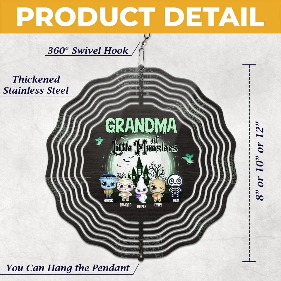 Grandma Of Mini Monsters - Family Personalized Custom Wind Spinner - Halloween Gift For Mom, Grandma