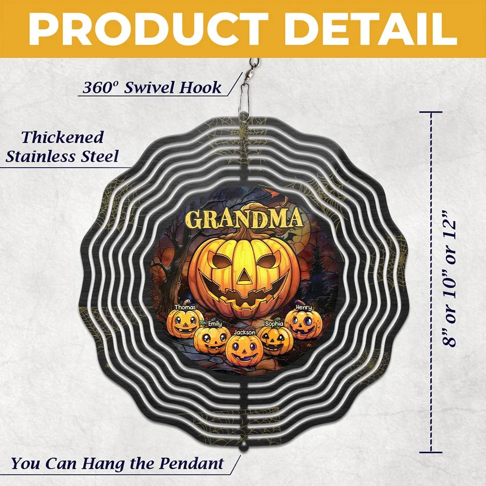 Grandma Of Little Pumpkin - Family Personalized Custom Wind Spinner - Halloween Gift For Mom, Grandma