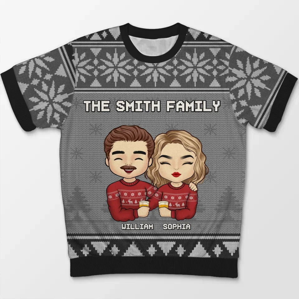 Family Is The Heart Of Christmas - Family Personalized Custom All Over Print Adult Short Sleeve Sweater - Christmas Gift For Family Members