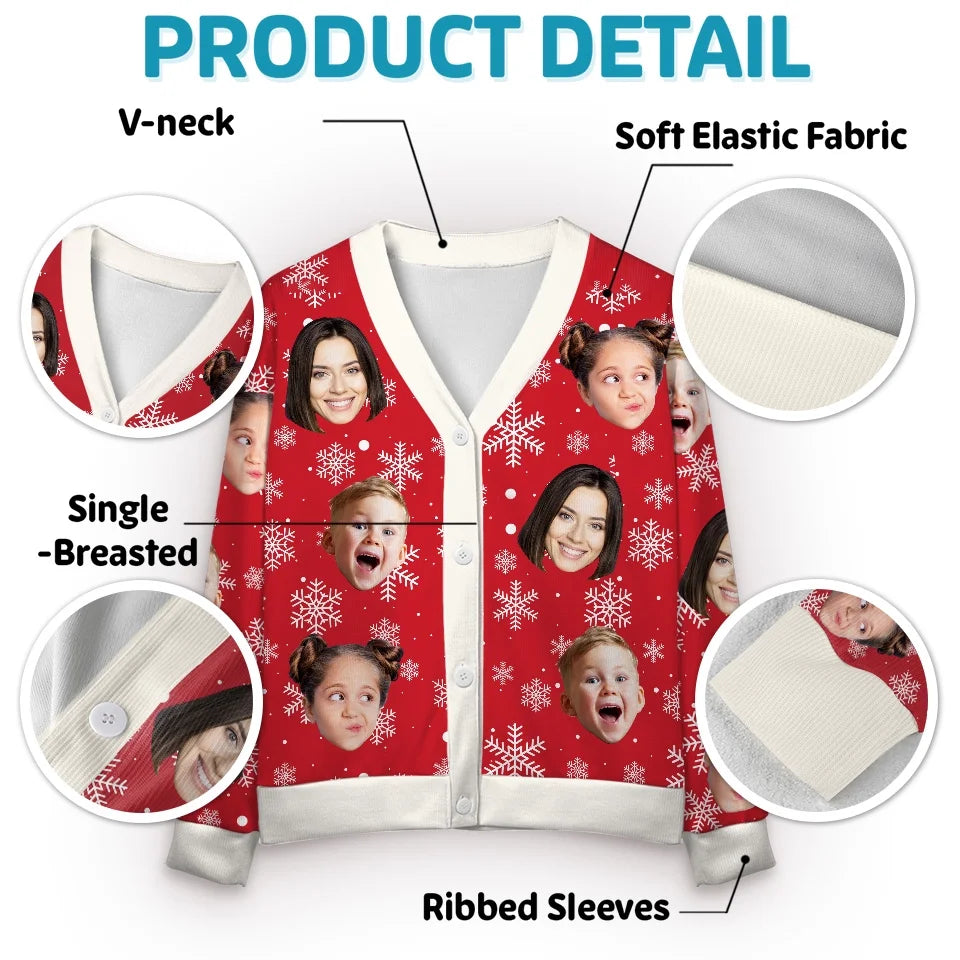 Custom Photo Christmas Is The Season Of Joy - Family Personalized Custom Ugly Christmas Cardigan - Christmas Gift For Family Members
