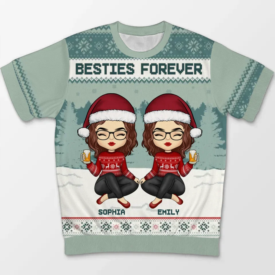 Friends Forever - Bestie Personalized Custom All Over Print Adult Short Sleeve Sweater - Christmas Gift For Best Friends, BFF, Sisters