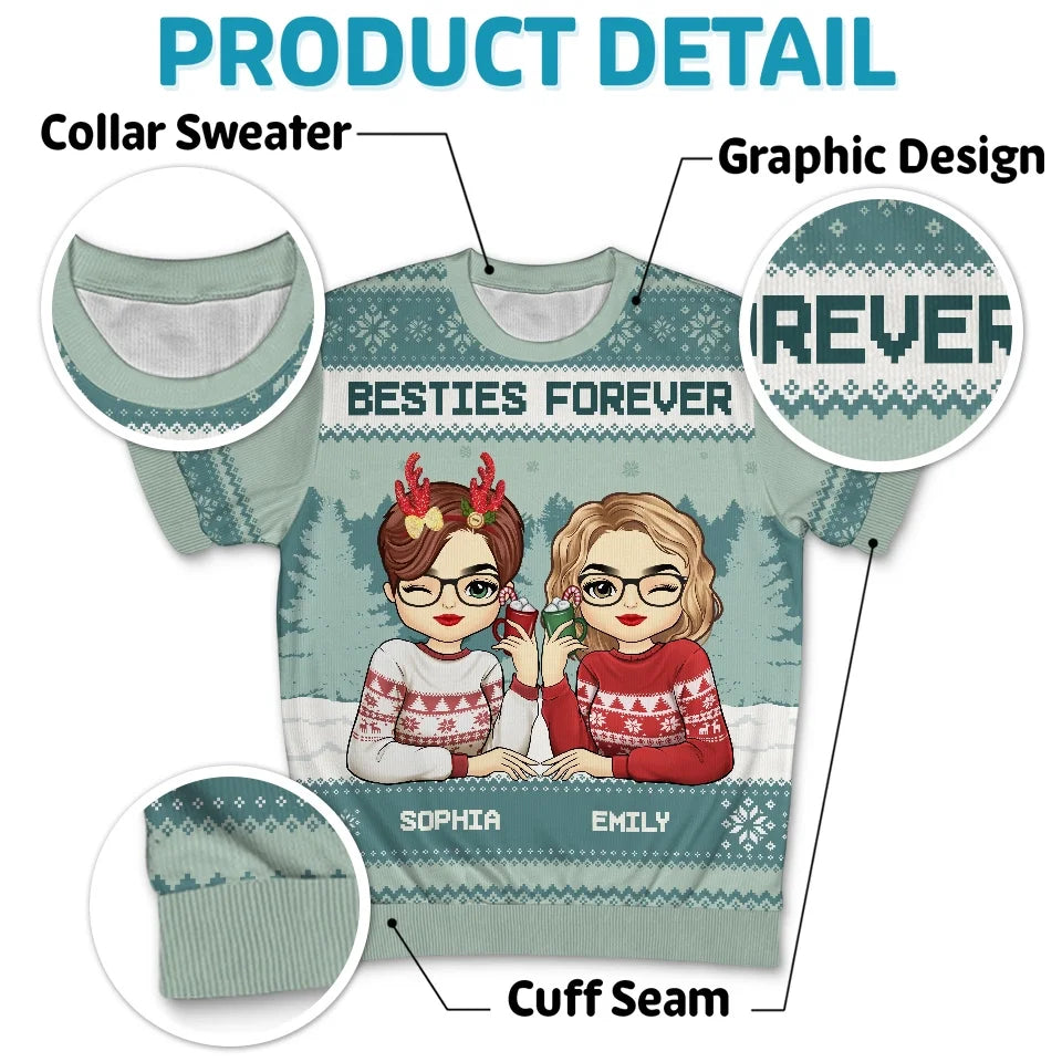 Best Friend Blessed - Bestie Personalized Custom All Over Print Adult Short Sleeve Sweater - Christmas Gift For Best Friends, BFF, Sisters