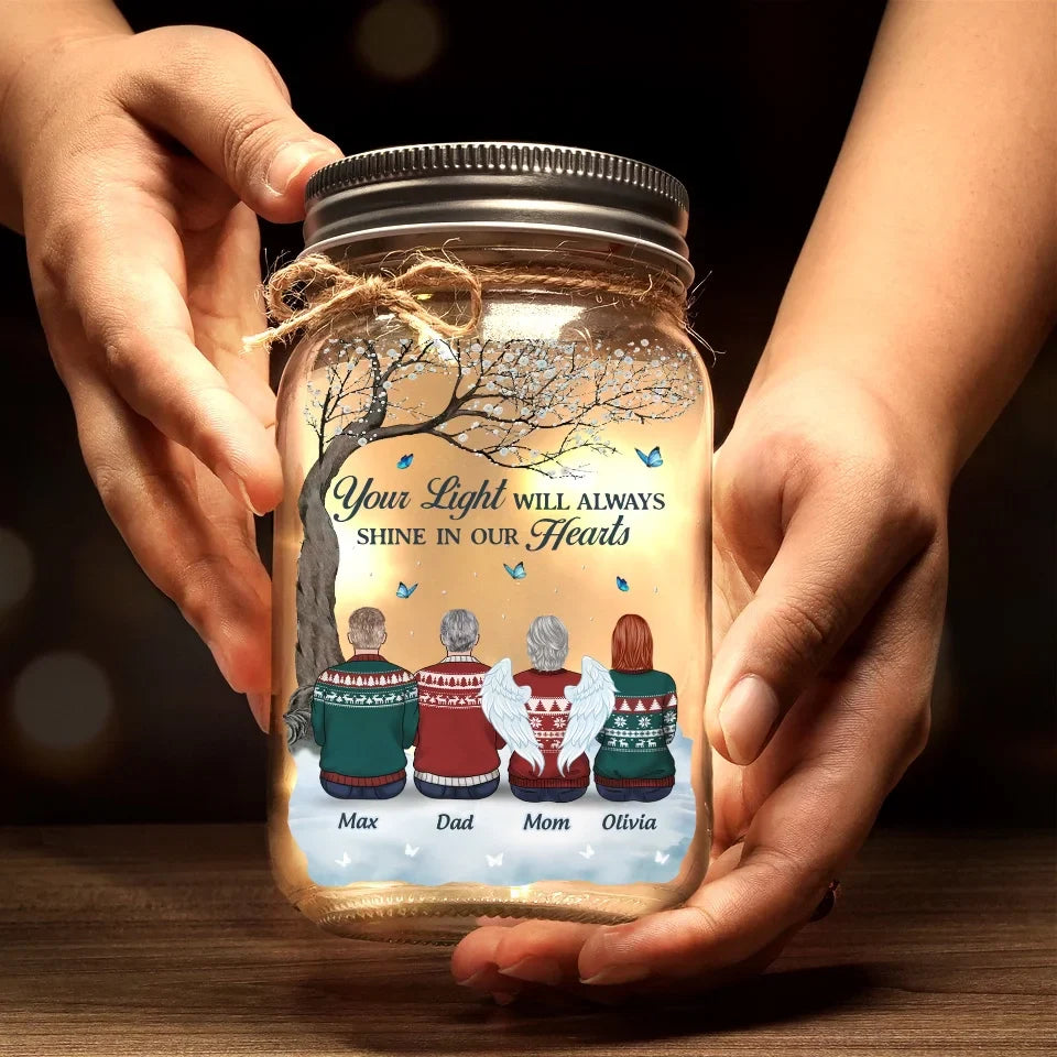 Wherever You Are, You Will Always Be In My Heart - Memorial Personalized Custom Mason Jar Light - Sympathy Gift, Christmas Gift For Family Members