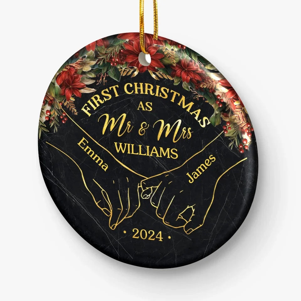 My Heart Is As Full As These Christmas Lights Are Bright - Couple Personalized Custom Ornament - Ceramic Round Shaped - Christmas Gift For Husband Wife, Anniversary, First Christmas